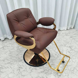 Brown Small Gold Stainless Steel Base Barber <b>Chair</b> Customizable Color LOGO Salon <b>Chair</b> for Barber Shop - Product Image 2