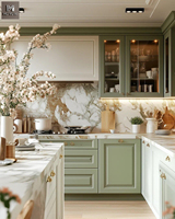 Ensemble de meubles de cuisine en bois de style français moderne, couleur claire, solution tout-en-un pour toute la maison