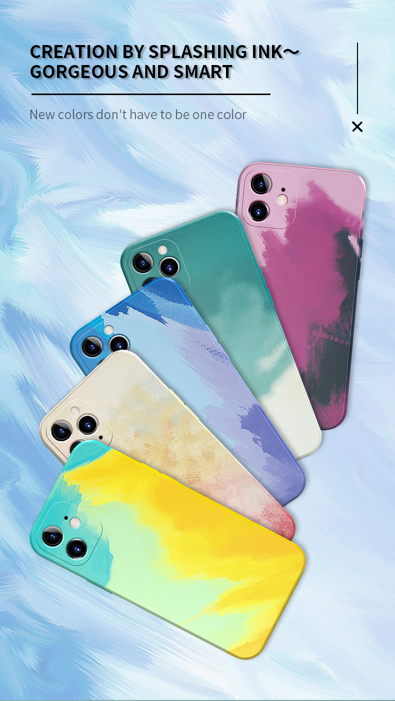 New colorful Watercolor Liquid Silicon Phone Case For iphone 12 12pro max 12 mini Soft Camera Protect Back Cover