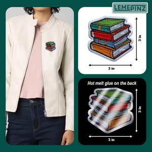 แพทช์ปักลายกองหนังสือ ขนาด 3 นิ้ว รีดติดได้ สำหรับหมวก เสื้อผ้า กระเป๋าเป้ กางเกงยีนส์ DIY เย็บติดได้ - Product Image 5