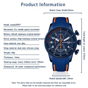 Reloj de Cuarzo para Hombre Sanda 5507 Luminoso e Impermeable, Reloj Deportivo de Seis Agujas con Calendario y Correa de Silicona de Dos Tonos - Product Image 2