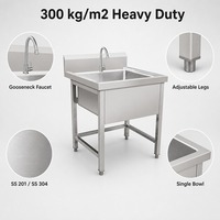 Évier de cuisine autoportant à cuve unique en acier inoxydable 201 avec revêtement autonettoyant et protection anti-éclaboussures, vente en gros