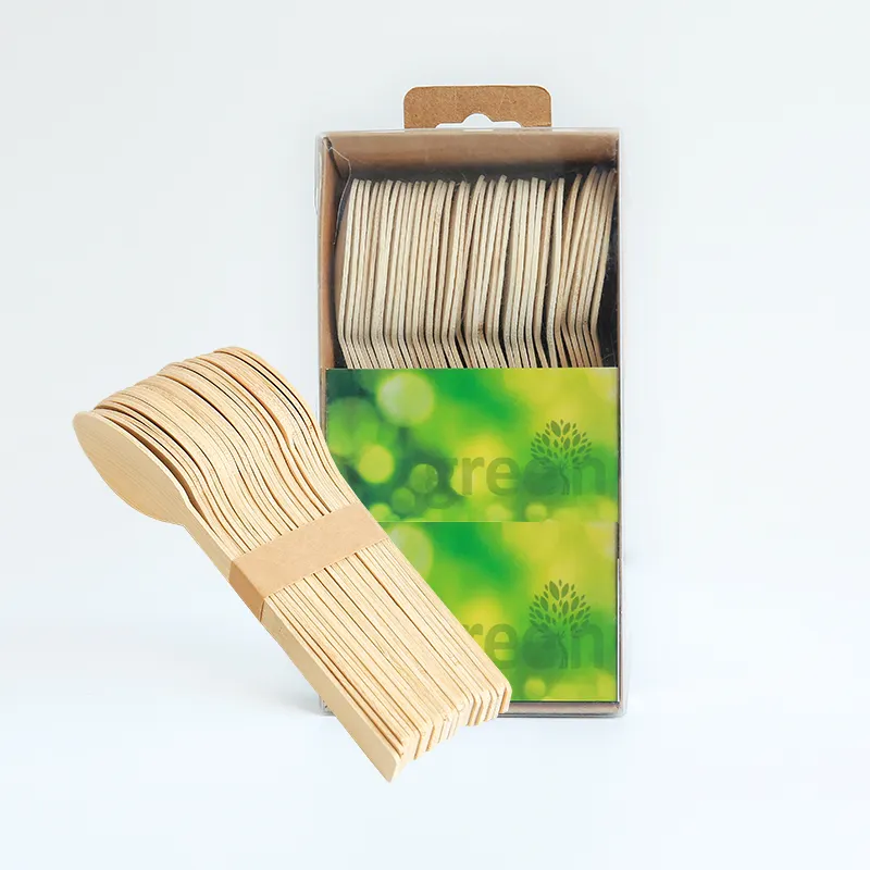 Set di posate di bambù biodegradabile monouso cucchiaio di bambù con 50 pz PVC scatola