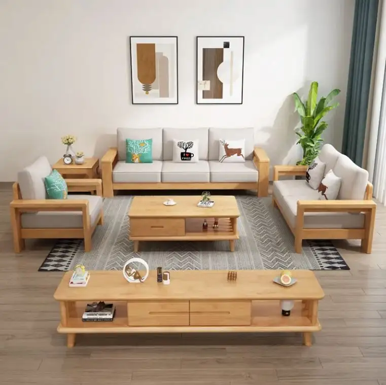 Solid wood sofa modern light luxury simple living room furniture corner combination sofa combination
