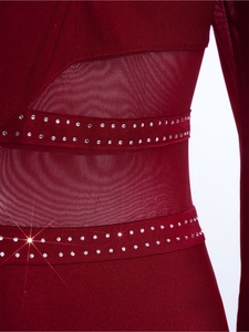 Women <b>Rhythmic</b> <b>Gymnastics</b> <b>Leotard</b> Long Sleeve Mesh Rhinestone Competition Asymmetric Panel Slim for Stage Custom - Product Image 5
