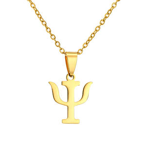 Collier en acier inoxydable plaqué or, simple, symbole grec PSI, collier pendentif psychologique PSI pour homme et femme - Product Image 5