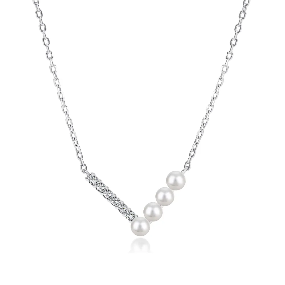 Dylam-collar con colgante de plata de ley 925 para mujer, joyería fina con forma de V, Concha, perla, diseño minimalista elegante
