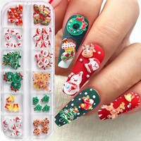 12 grille/boîte noël ongles breloques Kawaii 3D bonhomme de neige cloche wapiti noël Festival ongles accessoires