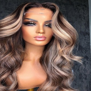 Peluca de Cabello <span class=keywords><strong>Humano</strong></span> con Ondas Largas <span class=keywords><strong>y</strong></span> Naturales, sin Pegamento, con Frente de Encaje 13x4, Cabello Remy Vietnamita, para Encaje HD Transparente, Color Marrón Natural/Negro para Mujeres - Product Image 3