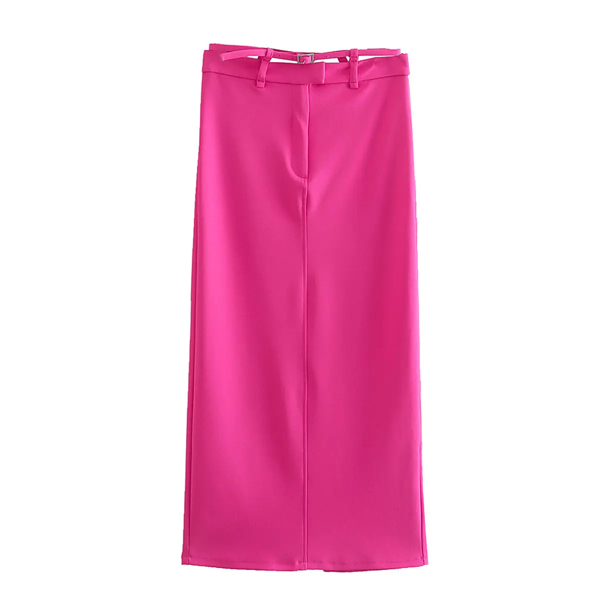 PB&ZA2022 European and American summer new fashion belt high waist back split rose pink skirt women