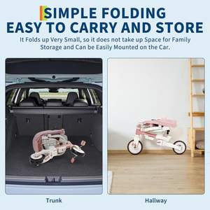 7-in-1 Adjustable Pink <strong>Trike</strong> for Kids Foldable Baby Tricycle Parent <strong>Handle</strong> <strong>Toddler</strong> Safety Harness Wheel Brakes Removable - Product Image 5