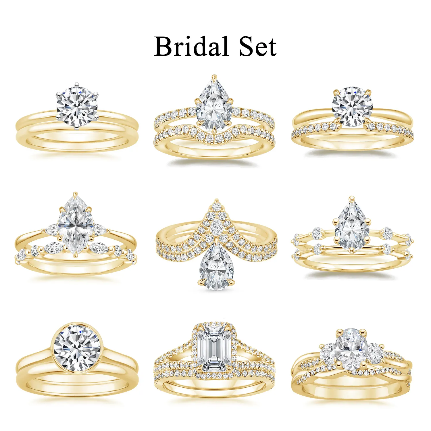 Abiding Custom Real Gold Jewelry Factory Engagement Wedding Halo Ring 9K 10K 18K 14K Gold Ring VVS Moissanite for Women