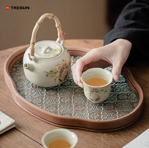 Plateau rectangulaire en verre, style classique moderne, pour théière et tasses, multifonctionnel, durable, haut de gamme, de luxe, pour fêtes et usage domestique - Product Image 6