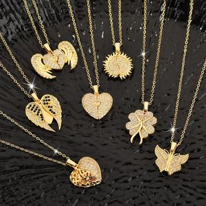 Collar de Acero Inoxidable con Logotipo Grabado Personalizado, Abrible, con Colgante de Corazón, Mariposa y Alas con Circonitas, para Mujer - Product Image 1