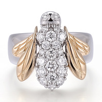 Bague unisexe en or massif avec diamant de laboratoire de forme ovale vintage certifié IGI, forme d'insecte, vente chaude