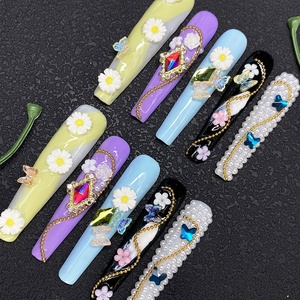 Ongles en acrylique <span class=keywords><strong>press</strong></span>-<span class=keywords><strong>on</strong></span> XXL extra longs, faits main, avec paillettes et strass, qualité salon de luxe, peinture à la main, <span class=keywords><strong>gel</strong></span> brillant - Product Image 6