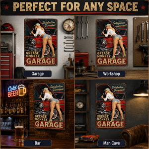 Plaque <span class=keywords><strong>Murale</strong></span> Métallique en Fer Imprimée UV Rouge, Motif Garage Pin Girl Art Déco Voiture Vintage Femme, Décoration <span class=keywords><strong>Murale</strong></span> pour Maisons, Bars, Clubs, Cafés, 8x12 Pouces - Product Image 4
