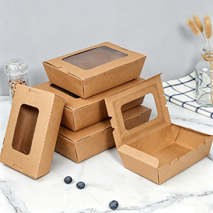 Recipientes de Alimentos Descartáveis em Kraft com Janela Transparente, Caixa de Embalagem para Delivery por Atacado - Product Image 6
