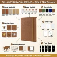 Carnet de notes A5 en cuir végétalien grain de bois PU avec logo personnalisé, reliure cousue, 100 feuilles, couverture rigide et bande élastique, vente en gros