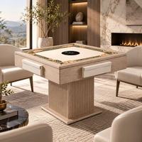 Table de Mahjong Automatique de Luxe Personnalisable avec Machine à Mélanger les Jetons Silencieuse, Pliable, pour 4 Joueurs, Pieds en Bois, Idéale pour Villa Moderne ou Salle de Jeu à Domicile