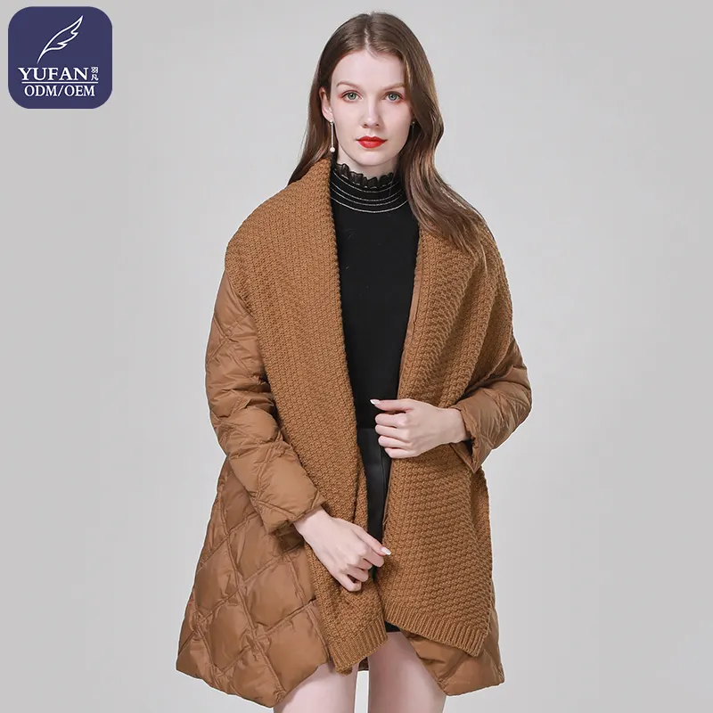 Yufan Professional Custom Long Down Jacket Winter Scarf Collar Ladies Down Jacket Quilted Down Coat