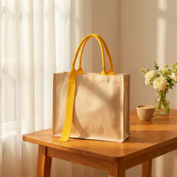 Sac fourre-tout en coton minimaliste 3D, poignée contrastante multicolore, double option de style, grande capacité, logo personnalisable, pour le shopping