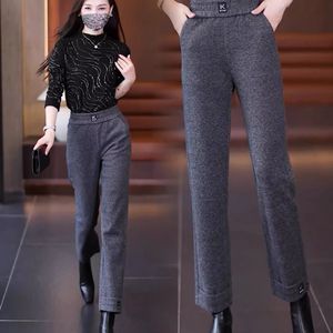 K Style Women's Herringbone Straight Leg Trousers Mid Waist Fleece <b>Lined</b> Casual <b>Pants</b> Autumn Winter Wear - Product Image 3