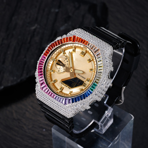 Accessoires de luxe pour montres : Lunette de montre arc-en-ciel en moissanite baguette complète testée au diamant, boîtier de montre fait main pour GA2100 - Product Image 4