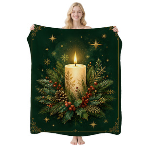 Christmas Bell Print Throw Blanket Red Rectangular Polyester Cotton Home Decor Winter Classic Style <b>Machine</b> Washable - Product Image 6