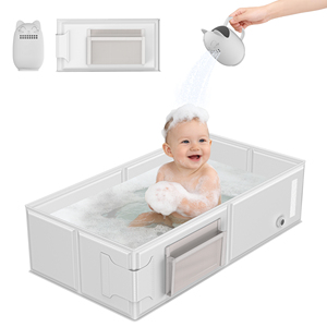 <strong>Baby</strong> Folding <strong>Bathtub</strong> Large Square PVC Indoor Bath Tub With Cat Shower Cup Portable Multi-Function Infant Tub Mat For 0-12 Months - Product Image 1