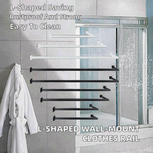 L-Shaped <strong>Clothes</strong> <strong>Rail</strong> <strong>Wall</strong> Mounted Bathroom Hallway Kitchen 2.5 Wire Thickness Powder Coated Easy Clean Rustproof (30 cm X 60 cm - Product Image 2
