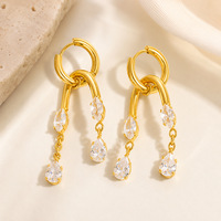 Boucles d'oreilles pendantes SUMMLY en forme de goutte d'eau avec zircon et pompon, plaquées or 18 carats, en acier inoxydable, étanches, hypoallergéniques, bijoux de mode