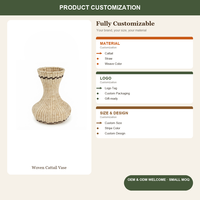 Vase à fleurs séchées en jonc de mer tressé fait main, vase de table en fibre de paille naturelle, décoration bohème pour la maison, vente en gros OEM, vase tressé