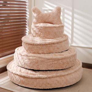 Custom Round Faux Fur Pet Winter Cake Bed Round Plush Foam Durable Comfortable Calming Bed with Bone <b>Pillow</b> Cute <b>Dog</b> Cat Sofa - Product Image 5