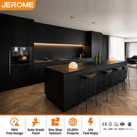 Meubles de cuisine sur mesure ultra-minimlistes en bois grainé noir mat, ensemble complet d'armoires de rangement, fabrication directe d'usine