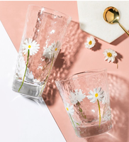 Mug en verre Haisiman, style japonais, sans couvercle, finition martelée, motif petite marguerite peinte à la main, résistant à la chaleur, avec bord doré, pour jus