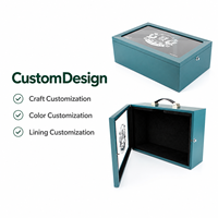 Boîte de rangement en bois turquoise de qualité supérieure, faite à la main, pour Mahjong, avec fenêtre transparente, verrouillable, poignée de transport, coffret cadeau de luxe
