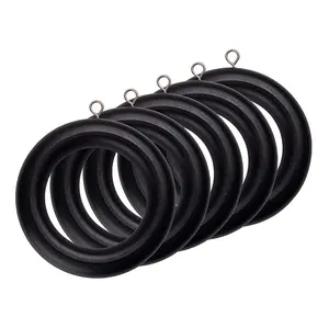 wholesale new products luxury natural wood eyelet black hook wooden curtain rings holders for 2 inch drape rod