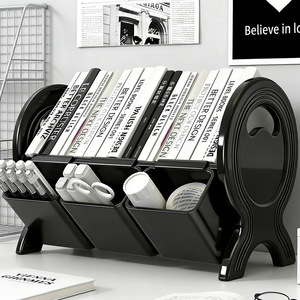 Home <b>Desktop</b> Tilting Book Stand Multi Functional Storage Rack With Pen Holder For Office Organizing Black Rectangle Shape - Product Image 1