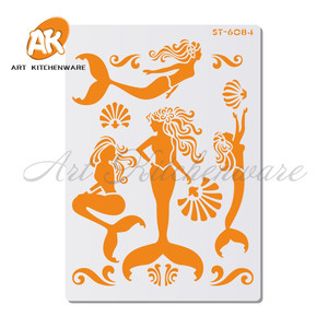 Pochoirs de décoration de gâteaux personnalisés <span class=keywords><strong>AK</strong></span> Mermaid, moules en plastique, pochoirs pour glaçage royal, pochoirs pour aérographe, pochoirs de dessin artistique - Product Image 6
