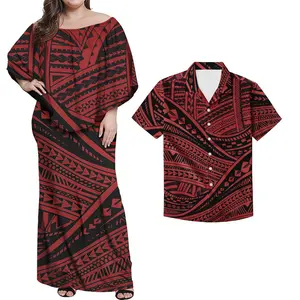 2021 गर्मी के कपड़े महिलाओं के लिए हवाई काले, लाल पोलेनीशियाई आदिवासी आकस्मिक बंद कंधे Bodycon सेक्सी पोशाक फैशन युगल कपड़े
