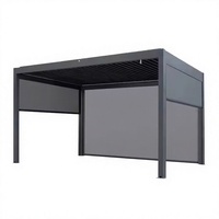 Pergola à lames orientables en aluminium noir mat, électrique, résistante aux intempéries, structure d'ombrage pour patio extérieur élégante