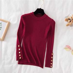 I-0380 New Design Casual Women Thick Sweater Pullovers <b>Long</b> <b>Sleeve</b> Button O-neck Chic Sweater Slim Knit <b>Top</b> Soft Jumper <b>Tops</b> - Product Image 3