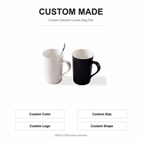 Ensemble de tasses en céramique à dégradé personnalisé, tasses à café en porcelaine avec couvercle et cuillère, tasses cadeaux pour couples