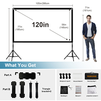 Écran de projecteur et support, écran de cinéma portable de 120 pouces intérieur extérieur 16:9 écran de projection avant arrière 4K HD avec support