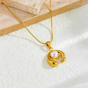 Fashion Pendant <b>Necklace</b> Stainless Steel Gold Plated Pearl U Shape Design Gift Jewelry - Product Image 2