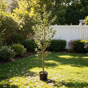 UV Protected Faux Olive <b>Tree</b> | Artificial Potted Plant with Wooden Pot for Balcony Restaurant Interior | Indoor Outside - Product Image 5