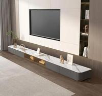 Lemari TV Ruang Tamu Modern ACE Electric Extendable, Panel Kayu Hitam MDF Particleboard, Dapat Dipasang di Dinding, Buatan Khusus