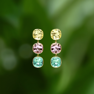 Boucles d'oreilles pendantes tendance en acier inoxydable 316L plaqué or PVD, durables, résistantes, avec cristaux multicolores - Product Image 3
