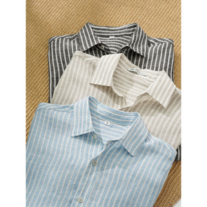 100%リネンストライプメンズ長袖シャツ春夏カジュアルリネンシャツ - Product Image 1